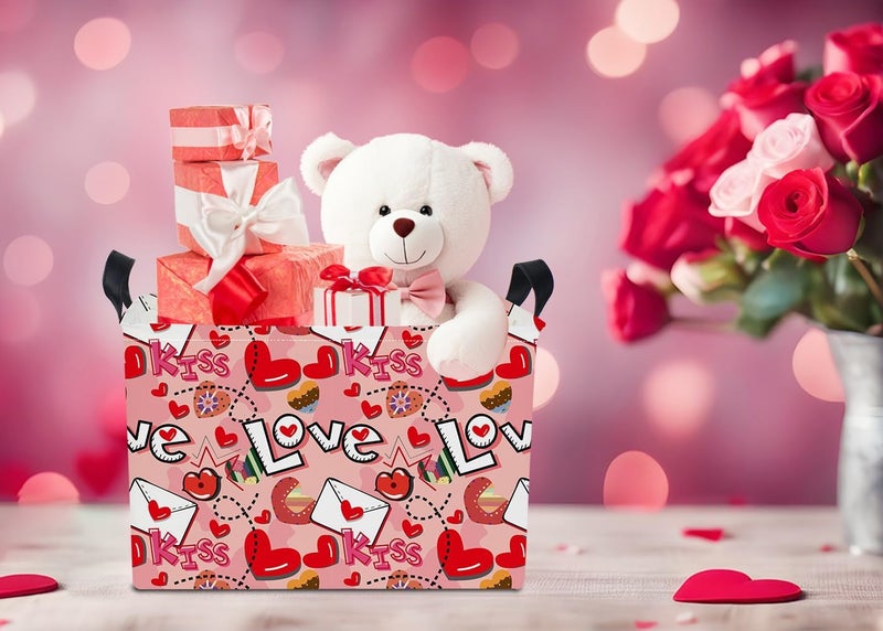 NTAOHAMPER Rectangular Heart Print Storage Basket Empty,Collapsible Gift Basket with Handles,Books Box,Room Decor(Love Letter) - Image 4